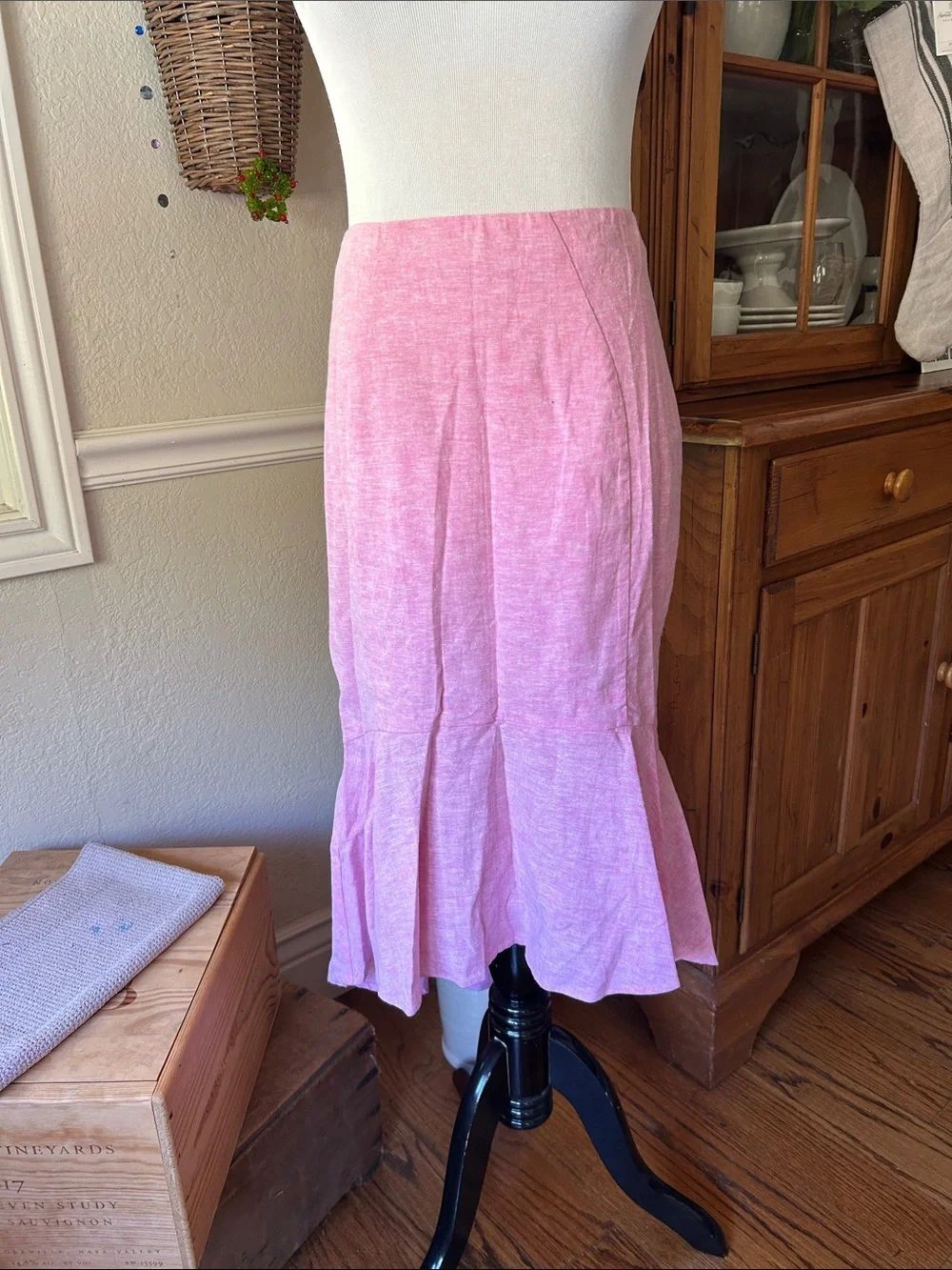 Women’s Pink Lined Linen Blend Ruffle Hem Skirt NWT